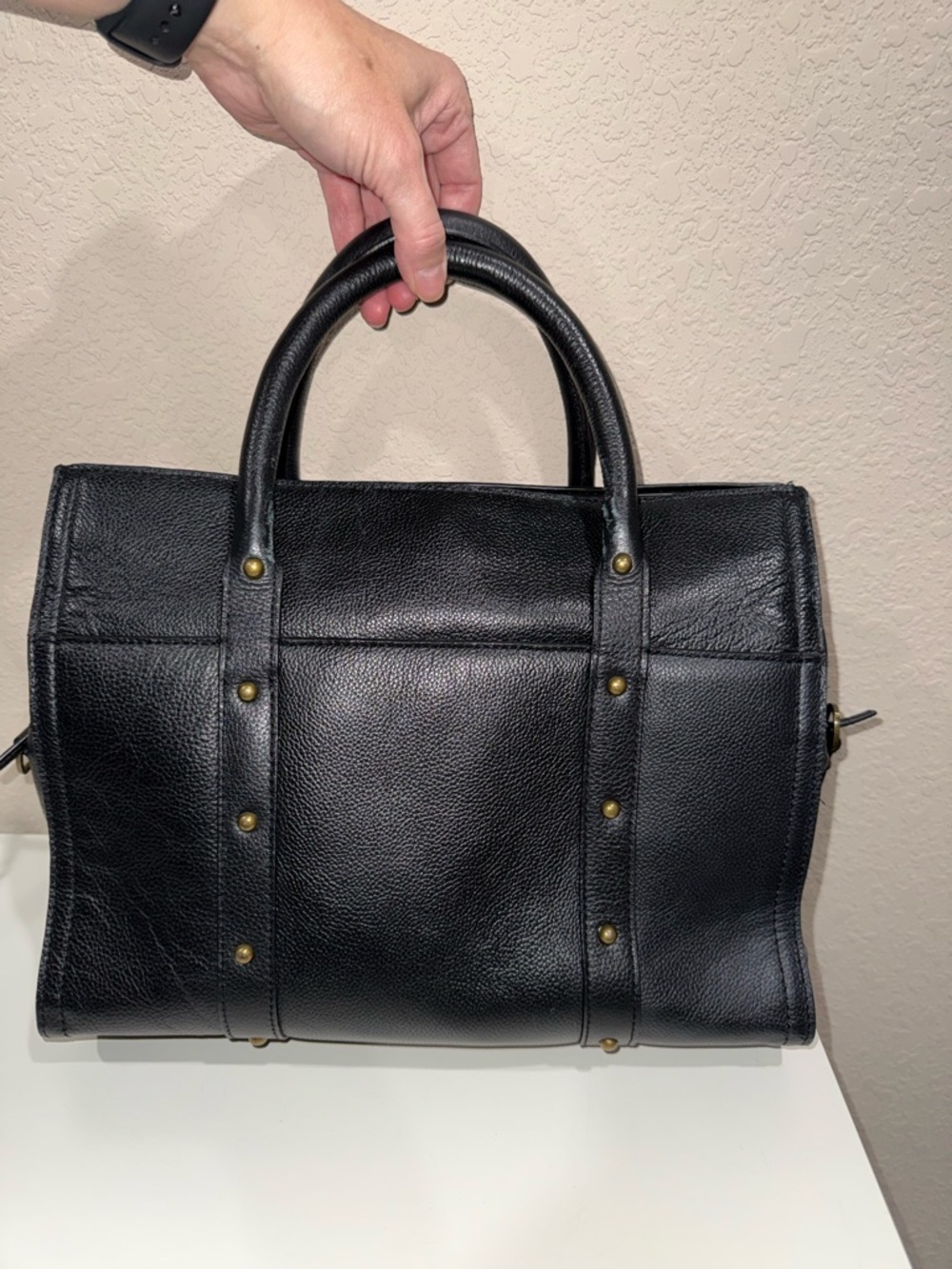 House of Harlow 1960 Black Leather Briefcase with Brass Studs